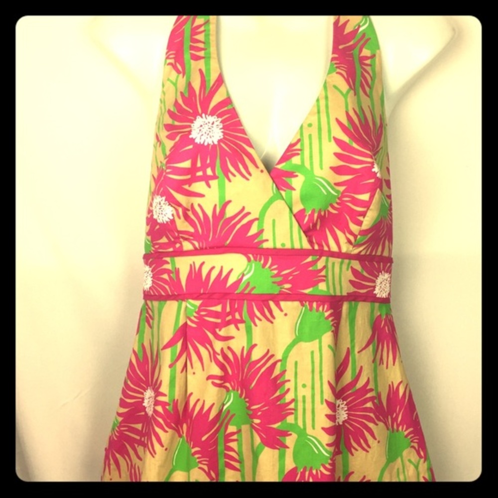 LILLY PULITZER halter top spring floral Pink palm tree print Size 2